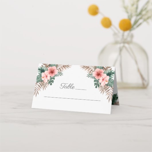 Elegante Watercolor Tropical Floral Wedding Platzkarte (Vorderseite)