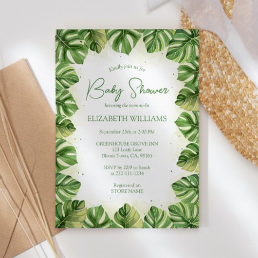 Elegante Watercolor Tropical Palm Baby Dusche Einladung