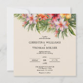 Elegante Watercolor Tropische Hochzeit Einladung (Vorderseite)