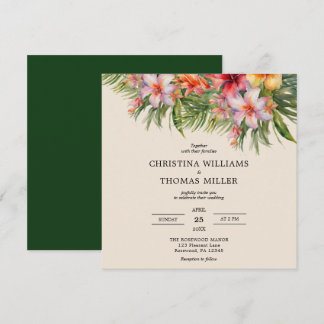 Elegante Watercolor Tropische Hochzeit Einladung