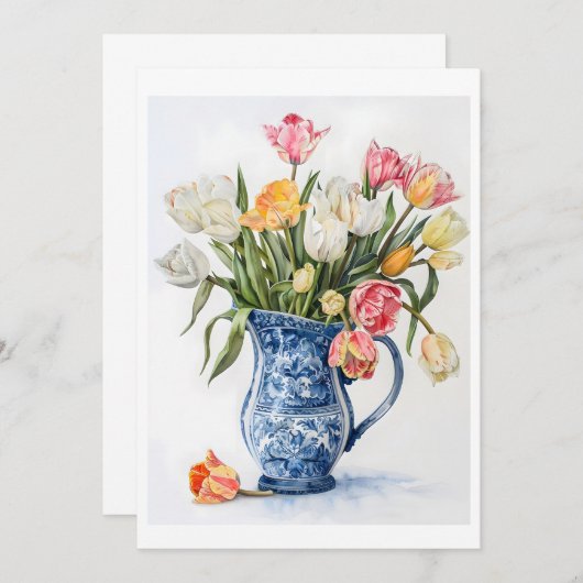 Elegante Watercolor Tulips in der Delft Vase (Vorne/Hinten)