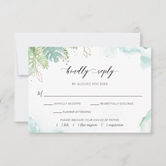 Elegante Watercolor und Airy Greenery RSVP Card (Vorderseite)