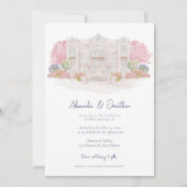 Elegante Watercolor Villa Wedding Einladung (Vorderseite)