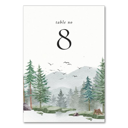 Elegante Watercolor Wald Hochzeit Tischnummer (Rückseite)