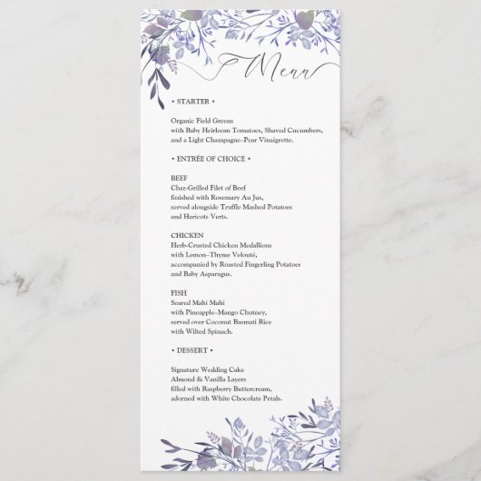 Elegante Watercolor Wedding Menu Card Programm (Vorderseite)