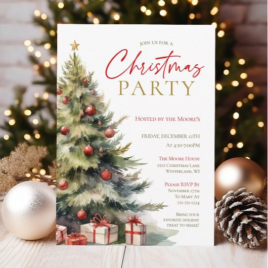 Elegante Watercolor Weihnachten Party Einladung