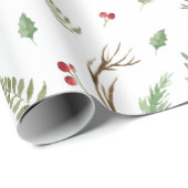 Elegante Watercolor Weihnachten Roter Berry Botani Geschenkpapier (Rolleneckpunkt)