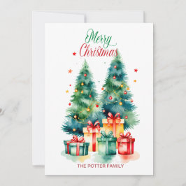 Elegante Watercolor Weihnachtsbaum Feiertagskarte