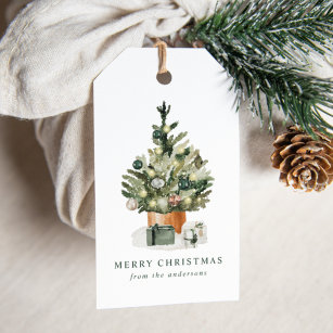 Elegante Watercolor Weihnachtsbaum Geschenkanhänger