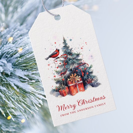 Elegante Watercolor Weihnachtsbaum Geschenkanhänger