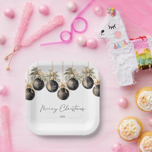 Elegante Watercolor Weihnachtsbaummannschaft Pappteller (Party)