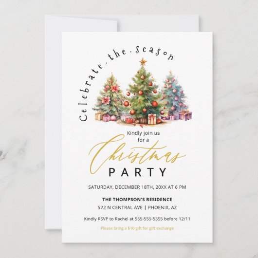Elegante Watercolor Weihnachtsbaumparty Einladung (Vorderseite)