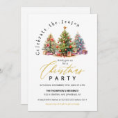 Elegante Watercolor Weihnachtsbaumparty Einladung (Vorne/Hinten)