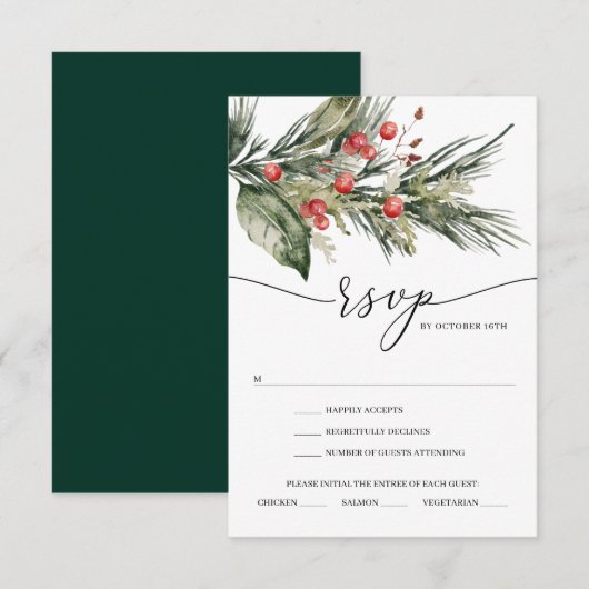 Elegante Watercolor Weihnachtskarte RSVP Einladung (Vorne/Hinten)