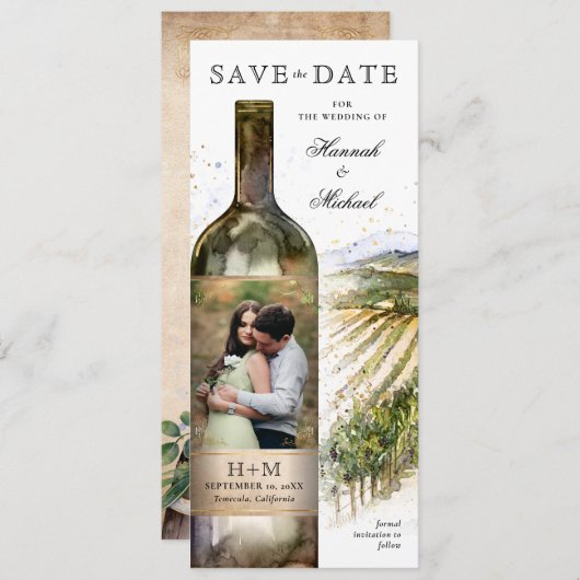 Elegante Watercolor Weingarten Hochzeit Save The Date (Vorne/Hinten)
