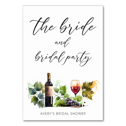 Elegante Watercolor Weingarten Modernes Skript Tischnummer (Vorderseite)