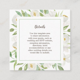 Elegante Watercolor Weiße Blütenhochzeit Details Begleitkarte