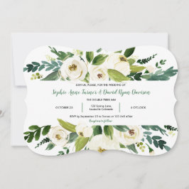Elegante Watercolor Weißer Blumenrahmen Hochzeit Einladung