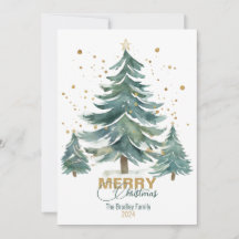 Elegante Watercolor Whimsical Christmas Tree Card