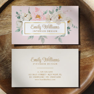 Elegante Watercolor White Blume Business Card Visitenkarte