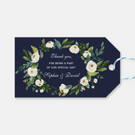 Elegante Watercolor White Floral Dark Blue Wedding Geschenkanhänger