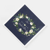 Elegante Watercolor White Floral Dark Blue Wedding Serviette (Ecke)