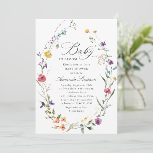 Elegante Watercolor Wild Blume Kinderdusche Einladung (Stehend Vorderseite)