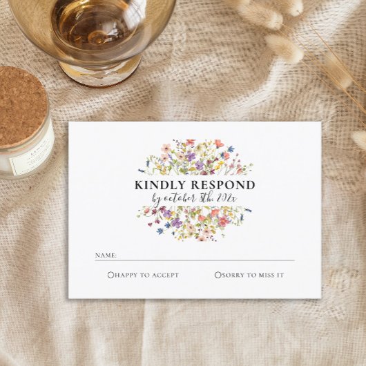 Elegante Watercolor Wild Blume Wedding RSVP Card