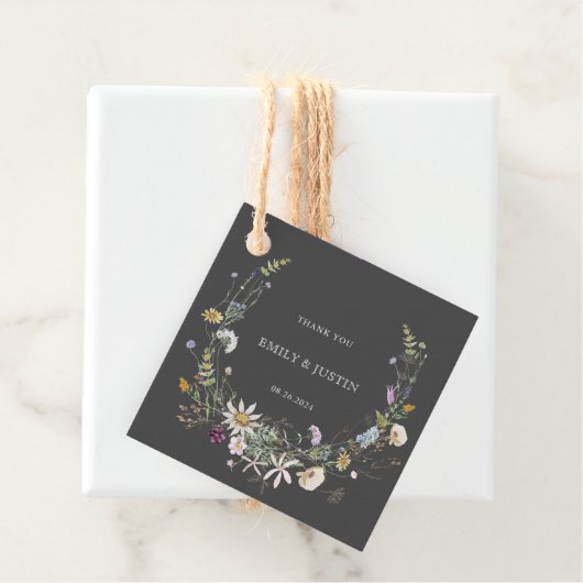 Elegante Watercolor Wildblume Black Danke Geschenkanhänger (Beispiel)