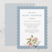 Elegante Watercolor Wildblume Blue Baby Dusche Einladung (Vorne/Hinten)
