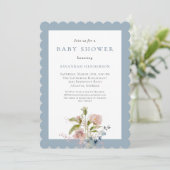 Elegante Watercolor Wildblume Blue Baby Dusche Einladung (Stehend Vorderseite)
