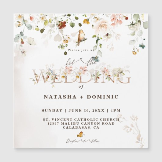 Elegante Watercolor Wildblume Garden Magnetkarte (Vorderseite)