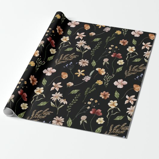 Elegante Watercolor Wildblume Garden Wrapping Pap Geschenkpapier (Ungerollt)