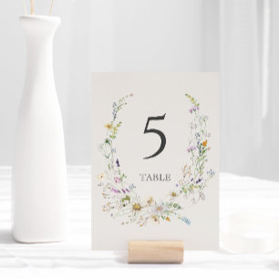 Elegante Watercolor Wildblume Wreath Beige Wedding Tischnummer