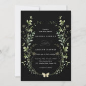 Elegante Watercolor Wildblumen Black Wedding Einladung (Vorderseite)