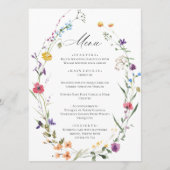 Elegante Watercolor Wildblumen Hochzeitsessen Menükarte (Vorderseite)