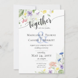 Elegante Watercolor Wildblumen Rainbow Wedding Einladung