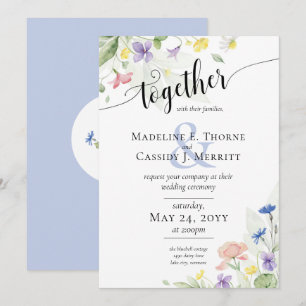 Elegante Watercolor Wildblumen Rainbow Wedding Einladung