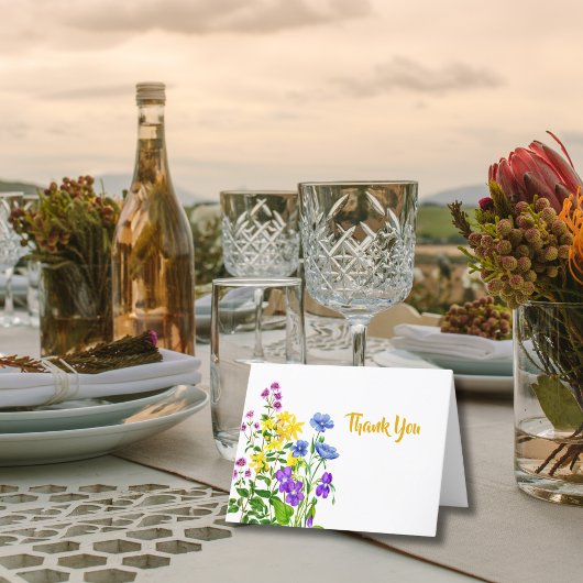 Elegante Watercolor Wildblumen Vielen Dank Dankeskarte