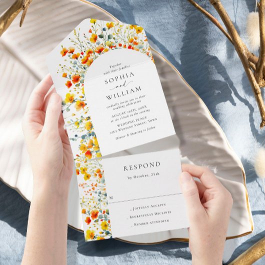 Elegante Watercolor Wilde Blume Blumenzehen All In One Einladung