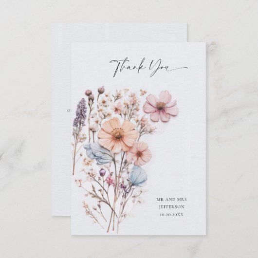 Elegante Watercolor Wilde Blume Blumenzehen Dankeskarte (Vorne/Hinten)