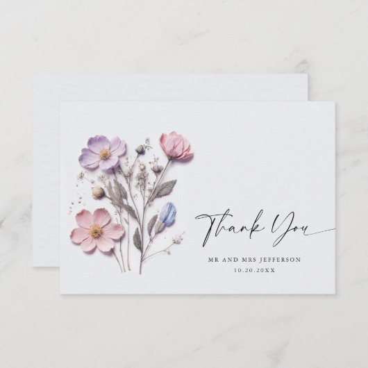 Elegante Watercolor Wilde Blume Blumenzehen Dankeskarte (Vorne/Hinten)