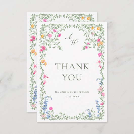 Elegante Watercolor Wilde Blume Blumenzehen Dankeskarte (Vorne/Hinten)