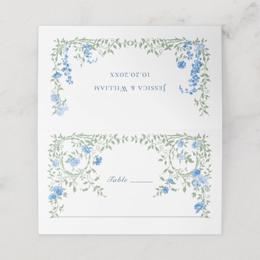 Elegante Watercolor Wilde Blume Blumenzehen Platzkarte (Außenseite Aufgefaltet)