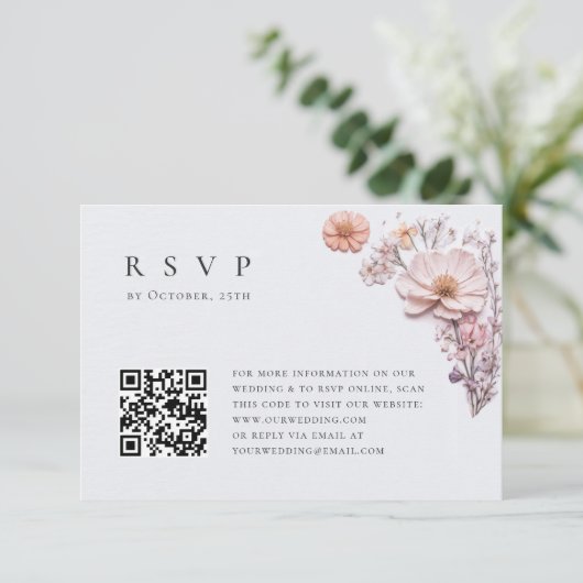 Elegante Watercolor Wilde Blume Blumenzehen RSVP Karte (Stehend Vorderseite)
