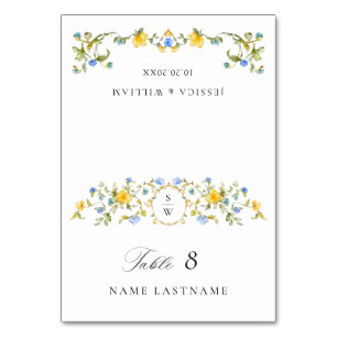 Elegante Watercolor Wilde Blume Blumenzehen Tischnummer