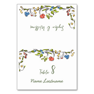 Elegante Watercolor Wilde Blume Blumenzehen Tischnummer