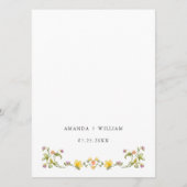 Elegante Watercolor Wilde Blume Hochzeitsessen Menükarte (Rückseite)