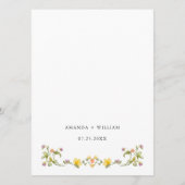 Elegante Watercolor Wilde Blume Hochzeitsessen Menükarte (Rückseite)