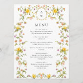 Elegante Watercolor Wilde Blume Hochzeitsessen Menükarte (Vorderseite)